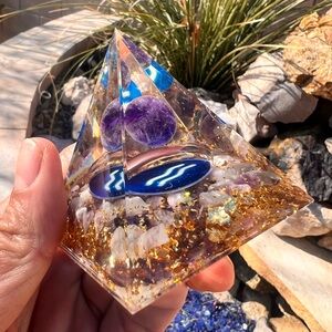 Amethyst and Gold Orgonite Pyramid